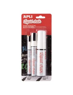 Apli Pack de 3 Feutres de Tiza Liquida de Diferentes Puntas - Ronde 3 et 5,5mm et Biselada - Séchage rapide - Couleur Blanc