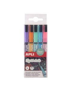 Apli Pack de 5 Feutres de Tiza Liquida - Pointe Ronde 3mm - Séchage rapide - Couleurs Patel Assortis