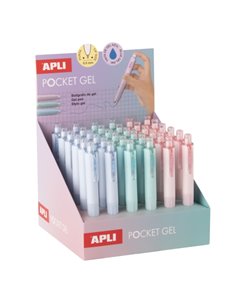 Apli Pocket Gel Présentoir Avec 36 Mini Boligrafos de Encre Gel Retractiles - Encre Couleur Bleu - Corps de Diferentes Couleurs 
