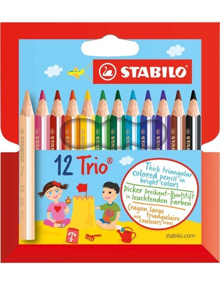 Stabilo Trio Thick Mini Pack Avec 12 Lapices de Couleurs - Mina de 4.2mm - Forma Triangular - Couleurs assorties