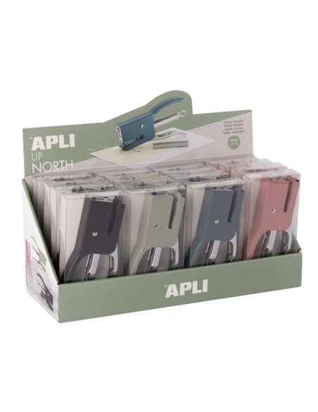 Apli Up North Présentoir Avec 16 Grapadoras de Tenaza Avec 50 Agrafes Nº10 chacun Una - Design Ergonomique - Couleurs assorties