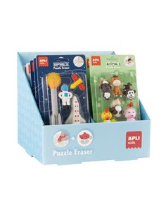 Apli Présentoir Avec 12 Packs de de Gomas Puzzle - Divertidas Gomas de Borrar - Se Pueden Montar et Desmontar Pour Jugar Avec El