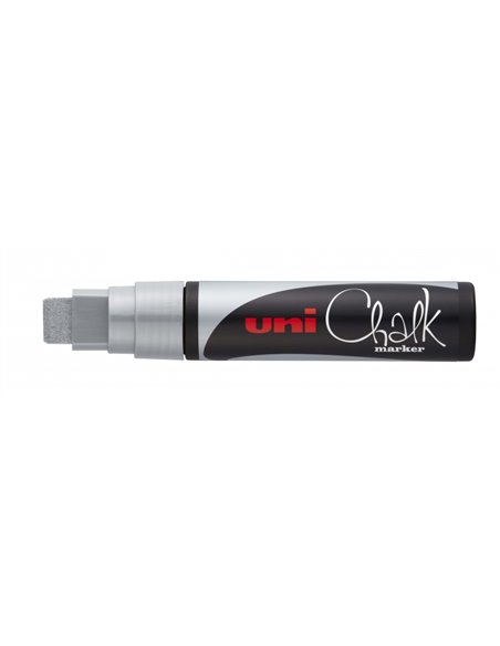 Uni-ball PWE-17K Marqueur de Tiza Liquida - Pointe Biselada 15mm - Borrado en Humedo - Résistant à la Lluvia - Couleur Argent
