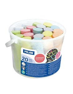 Milan Pack de 20 Tizas Maxi - Redondas - Antipolvo - No Contienen Caseina ni Yeso - Couleurs assorties