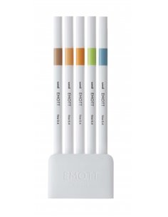 Uni-ball PEM-SY Set Nº6 Emott Natural Colors Pack de 5 Feutres de Linea Fina - Pointe 0.4mm - Encre à Base de Eau - Design Innov
