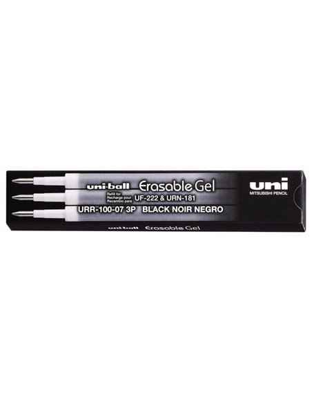 Uni-ball UF-220 Pack de 3 Recambios de Gel Borrable URR-100-07 - Pointe 0.7mm - Couleur Noir
