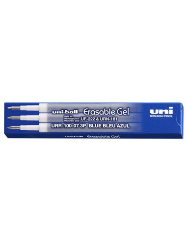 Uni-ball UF-220 Pack de 3 Recambios de Gel Borrable URR-100-07 - Pointe 0.7mm - Couleur Bleu