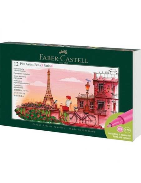 Faber-Castell Pitt Artist Pen Brush City Collection Paris Étui Avec 12 Feutres Pointe Pincel - Encre Pigmentada - Haute résistan