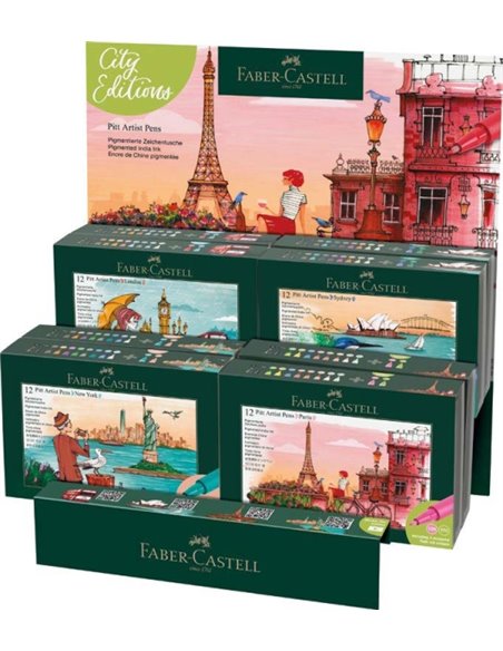 Faber-Castell Pitt Artist Pen Brush City Collection Présentoir Avec 8 Estuches Avec 12 Feutres Pointe Pincel - Encre Pigmentada 