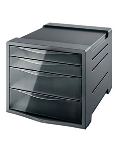 Esselte Intego Buc de 4 Cajones - 2 Dimensions de Cajon - Deslizamiento Doux - Base Avec Goma Antidérapant - Couleur Gris