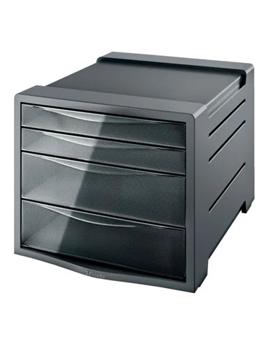 Esselte Intego Buc de 4 Cajones - 2 Dimensions de Cajon - Deslizamiento Doux - Base Avec Goma Antidérapant - Couleur Gris