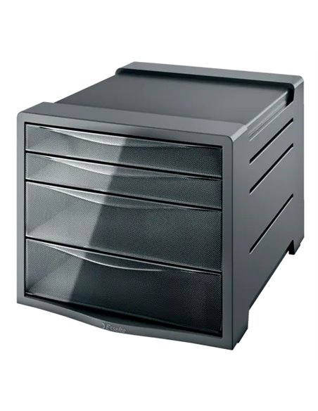 Esselte Intego Buc de 4 Cajones - 2 Dimensions de Cajon - Deslizamiento Doux - Base Avec Goma Antidérapant - Couleur Gris