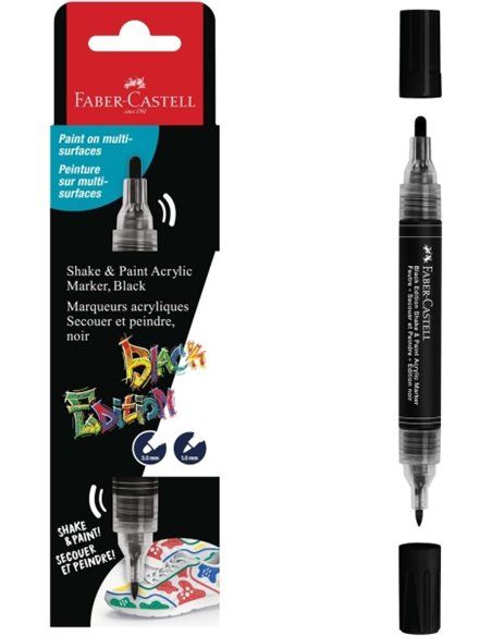Faber-Castell Shake & Paint Black Edition Feutre Acrilico Double Pointe - Puntas Redondas de 1mm et 3mm - Encre Acrilica al Eau 