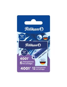 Pelikan 4001 Pack de 12 Cartuchos de Recambio - Encre Borrable - Presentado en Blister - Couleur Bleu Real