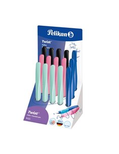 Pelikan Twist Présentoir Avec 15 Plumas Estilograficas - Pointe M - Usage Ambidiestro - Comprend Cartucho de Encre - Couleurs as