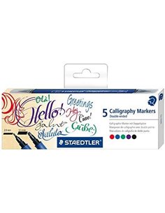 Staedtler 3002 Pack de 5 Feutres de Double Pointe Pour Caligrafia - Encre Base de Eau - Couleurs assorties