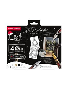 Uni-ball Chalk Couleurs Escandinavos Pack de 4 Marcadores de Tiza Liquida + Posters - Pointe Conica 1.8-2.5mm - Borrado en Humed