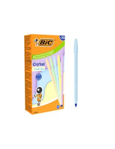 Bic Cristal Pastel Stylo à bille de Bola - Corps Opaco en Couleurs Pastel - Pointe ronde de 1mm - Trait 0.4mm - Encre Avec Base 