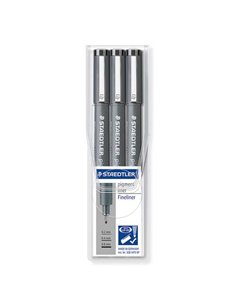 Staedtler Pigment Liner 308 Pack de 3 Feutres de Pointe Fina - Pointe Larga - Séchage rapide - Couleur Noir