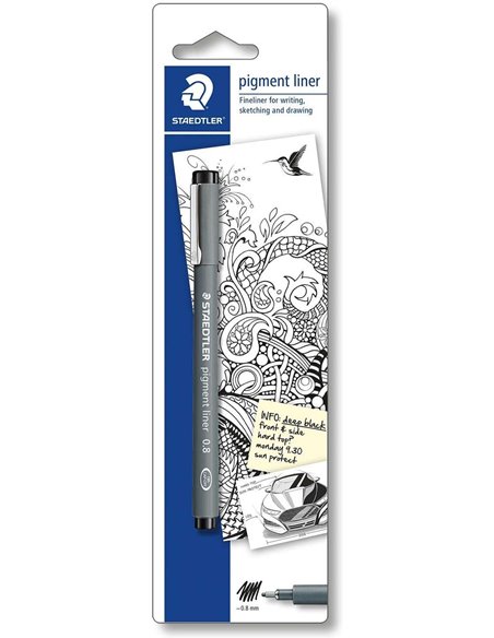 Staedtler Pigment Liner 308 Blister Avec Feutre Calibrado - Trait 0.8mm - Pointe Engarzada en Metal - Couleur Noir