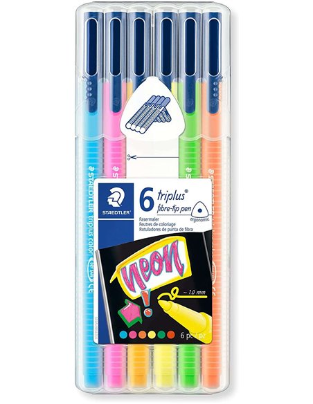 Staedtler Triplus Couleur 323 Pack de 6 Feutres de Pointe Fina - Trait 1mm Aprox - Encre Base de Eau - Couleurs assorties