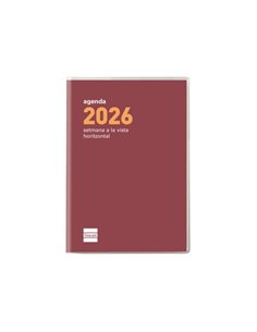 Finocam Coctel Agenda Plana en Catalan - Annuel 2026 - Format Pl3 - 85x6x6mm - Semaine sur 2 pages Horizontal - Couleur Burdeos