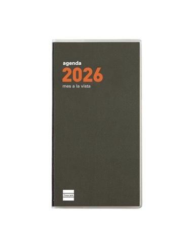 Finocam Min Agenda Plana en Catalan - Annuel 2026 - Format Pl4 - 83x6x154mm - Mes Vista - Couleur Vert Foncé