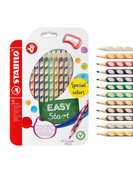 Stabilo Easycolors Special Colors Pack Avec 12 Lapices de Couleurs Ergonomicos + Sacapuntas - Mina de 4.2mm - Forma Triangular -
