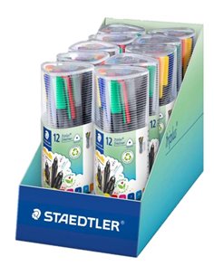 Staedtler Triplus Fineliner 334 Pack de 12 Feutres Pointe Fina - Trait 0.3 mm aprox. - Encre Base de Eau - 97% de Plastico Recic