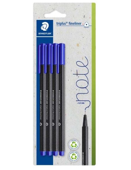 Staedtler Triplus Fineliner 334 Pack de 4 Feutres de Pointe Fina - Trait de 0.3mm aprox. - Encre Antisecado à Base de Eau - Carc