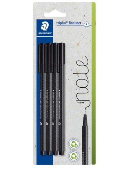 Staedtler Triplus Fineliner 334 Pack de 4 Feutres de Pointe Fina - Trait de 0.3mm aprox. - Encre Antisecado à Base de Eau - Carc