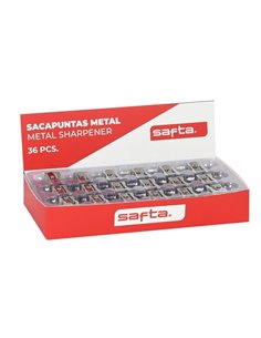 Safta Présentoir Avec 36 Sacapuntas de Metal - Cuchilla de Haute qualité - Agarre Ergonomique - Couleur Aluminium