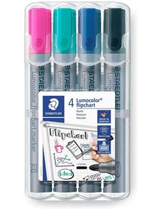 Staedtler Lumocolor Flipchart 356 Pack de 4 Marcadores Permanentes - Encre Base de Eau - Couleurs assorties