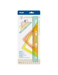 Milan New Look Pack de Reglas de Trazado - Plastico Rigido - Transparent - Centimetros et Pulgadas - Couleurs assorties
