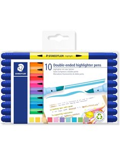 Staedtler Textsurfer Classic 362 Pack Avec 10 Marcadores Fluorescentes Double Pointe Biselada et Pincel - Séchage rapide - Encre