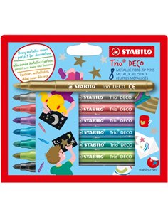 Stabilo Trio Deco Pack Avec 8 Feutres de Pointe XL - Trait 3mm - Zona de Agarre Triangular - Couleurs Metalicos Brillantes Assor