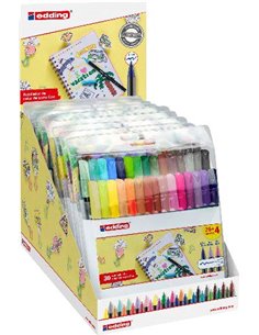 Edding 1200 Présentoir Avec 10 Packs de 30 Feutres - Pointe Ronde - Encre Avec Base de Eau - Couleurs Clasicos, Neon et Pastel A