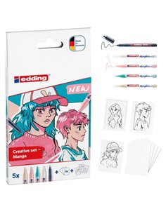 Edding Set Acrilico Manga Pack de 4 Feutres 5300 + 1 Feutre 1800 + 6 Tarjetas en Blanc + 3 Plantillas + 1 Folleto Avec Instrucci