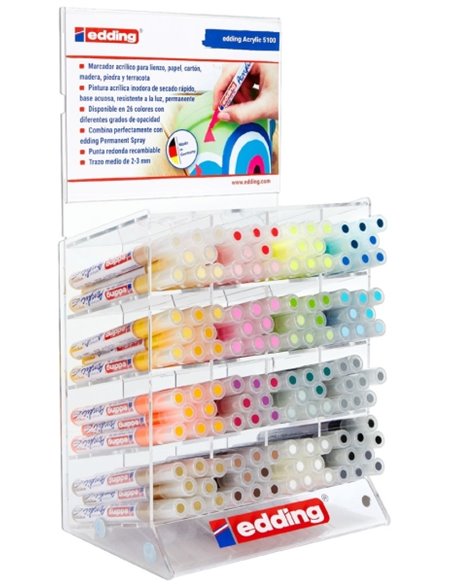 Edding 5100 Acrylic Présentoir Avec 132 Feutres Permanentes Acrilicos - Pointe Ronde 2-3mm - Trait Medio - Résistant à la Luz - 