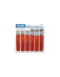 Milan 101 Pack de 120 Pinceles Escolares Redondos - Bandeja - Formatos Assortis - Couleur Marron