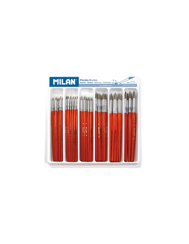 Milan 101 Pack de 120 Pinceles Escolares Redondos - Bandeja - Formatos Assortis - Couleur Marron
