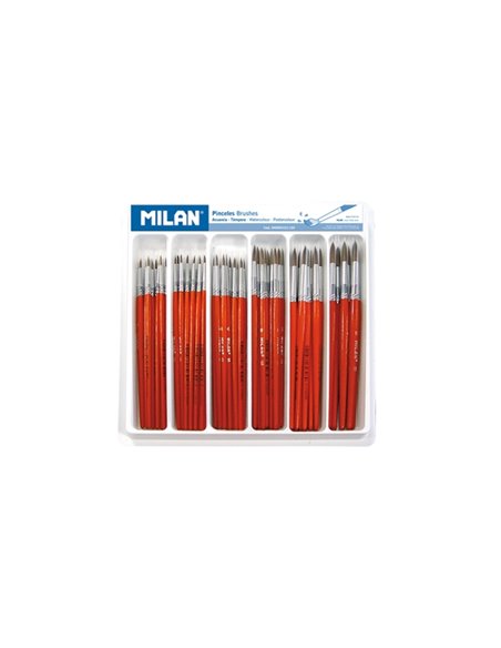 Milan 101 Pack de 120 Pinceles Escolares Redondos - Bandeja - Formatos Assortis - Couleur Marron