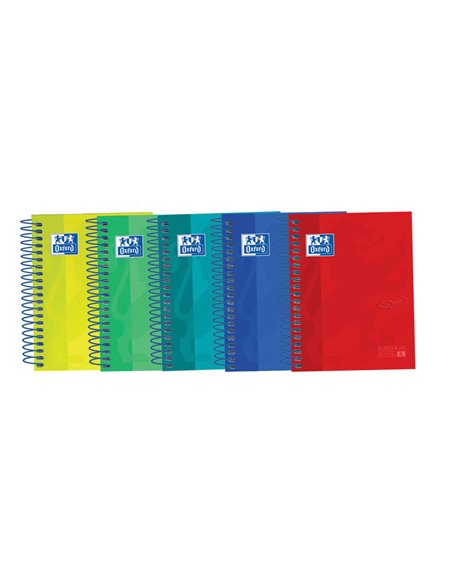 Oxford Touch Europeanbook 4 8º - Cahier Spirale Microperforado - Couvercle Extradura - 120 Feuilles - 5x5 - Couleurs assorties