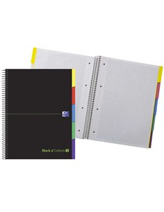 Oxford Black N'Colours Europeanbook A4+ Cahier Spirale 100 Feuilles Cuadricula 5x5 - Couvercle Extradura Résistant - Pestañas Tr