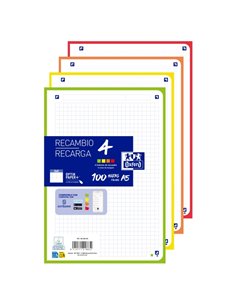 Oxford Recambios de 100 Feuilles - Format A5 - Cuadricula 5x5mm - 4 Taladros - Digitalizacion de Textos Avec App - Bandas de Cou