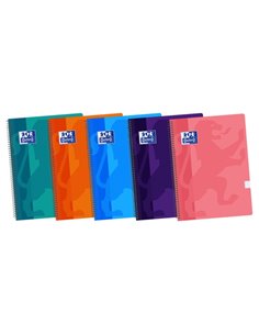 Oxford School Classic Cahier Spirale - Couvercle de Plastico - Folio 4x4 Avec Margen - 80 Feuilles - Couleurs assorties