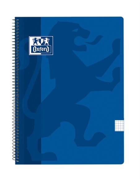 Oxford School Classic Cahier Spirale Couvercle de Plastico Folio 4x4 - 80 Feuilles - Margen - Couleur Bleu Marine