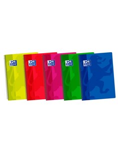Oxford School Classic 4º Cahier Spirale - Couvercle de Plastico Liso - 80 Feuilles - Couleurs assorties