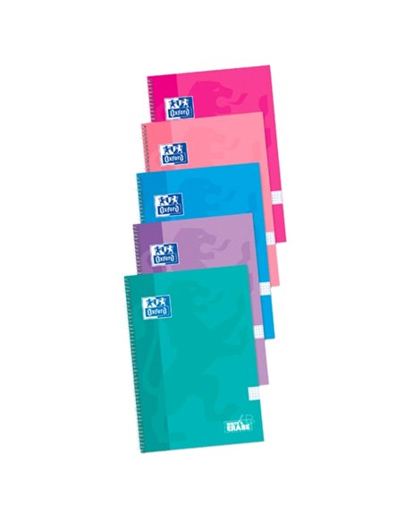 Oxford School Classic Cahier Spirale Couvercle Extradura Write&Erase - Folio 4x4 Avec Margen - 80 Feuilles - Couleurs assorties