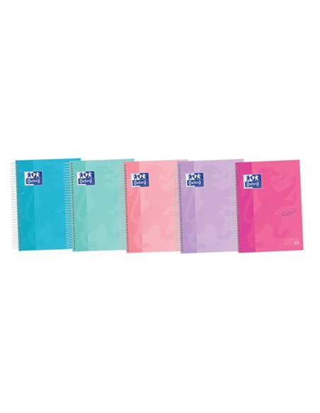 Oxford School Touch A5+ Europeanbook Carnet Spirale 120 Feuilles Cuadricula 5x5 Avec Bandas de Couleur - Couvercle Extradura Ave